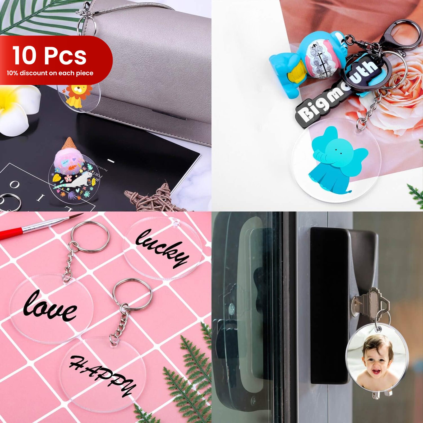 10PCS OF SMART TRANSPARENT KEYCHAIN